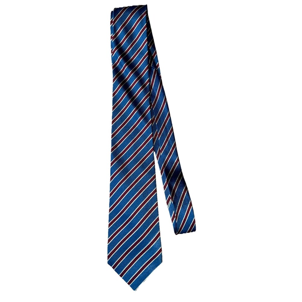 Men's Vintage BATTISTONI Silk Tie Necktie Blue Burgundy Gold MADE IN ITALY